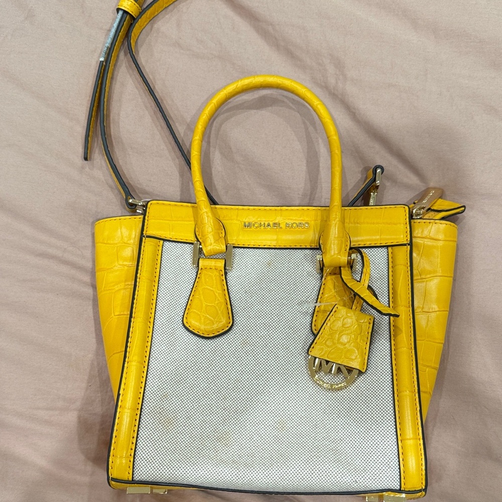 NWT Michael Kors Yellow and Canvas Satchel - Picture 2 of 7
